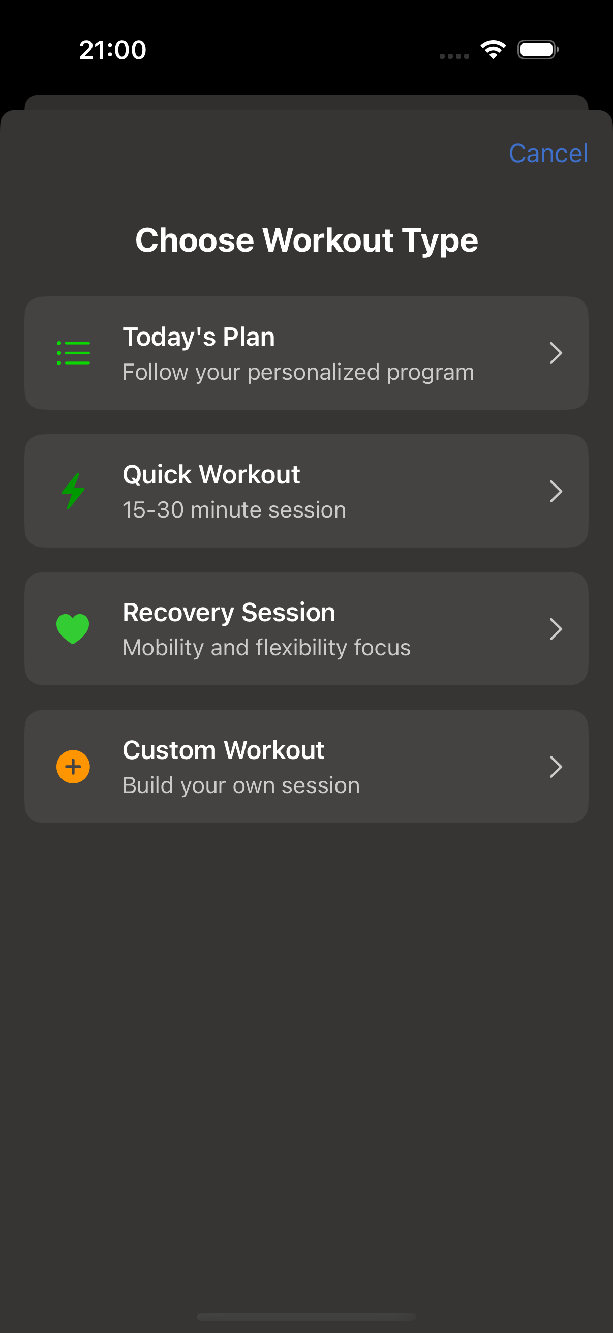 Durability AI Workout Selection - Personalized training options based on assessment